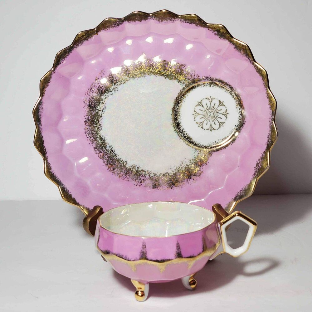 Royal Halsey Teacup and Snack Plate Pink Gold Vintage